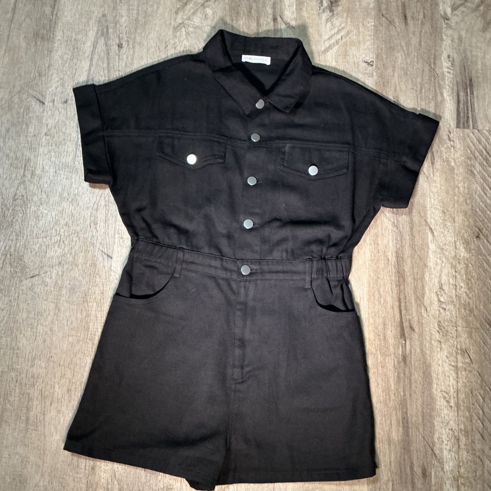 Makk Fashions Utility Romper Shorts Jumpsuit Medium Black